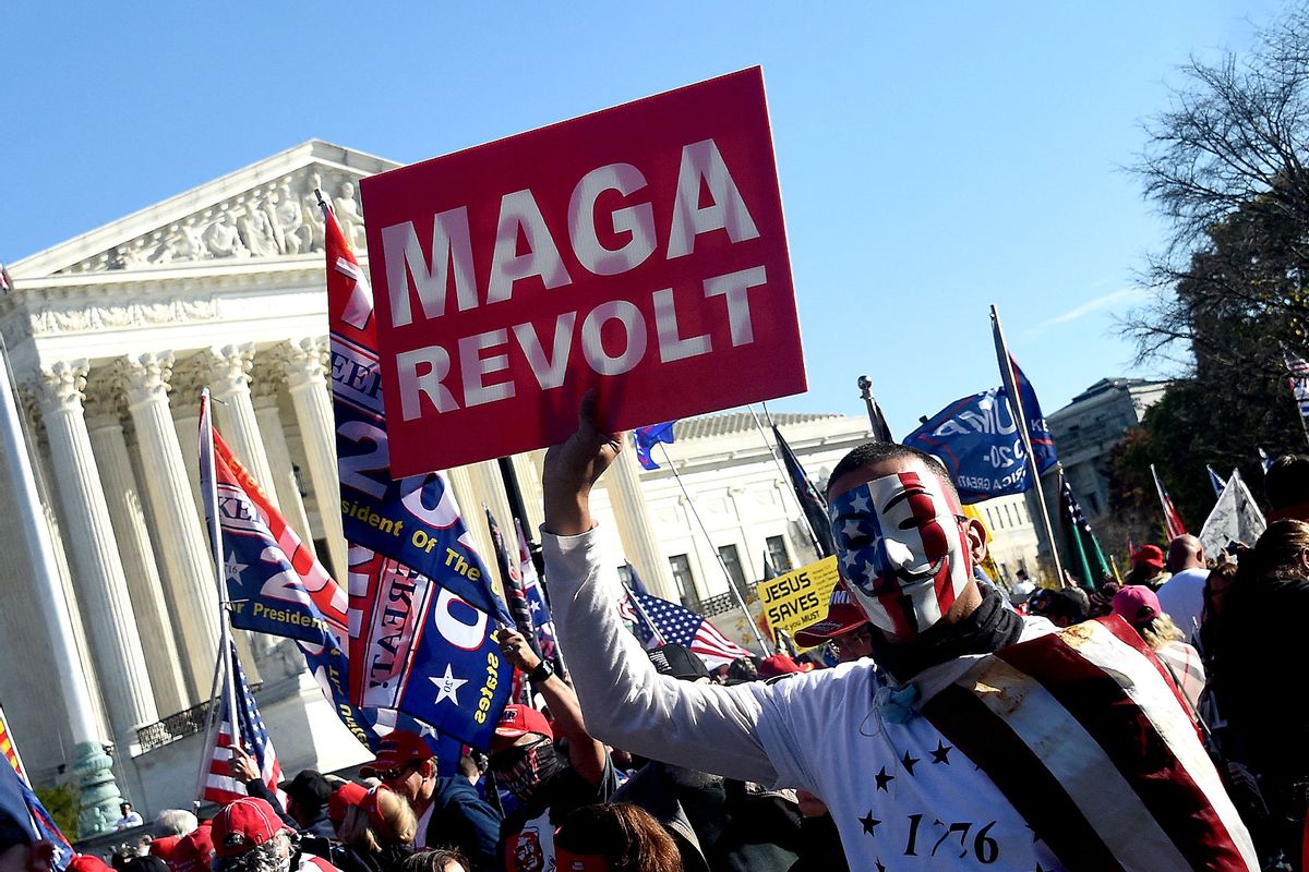 Supporters of Donald Trump rally at the US Supreme Court in Washington, DC, on November 14, 2020. (OLIVIER DOULIERY/AFP via Getty Images)