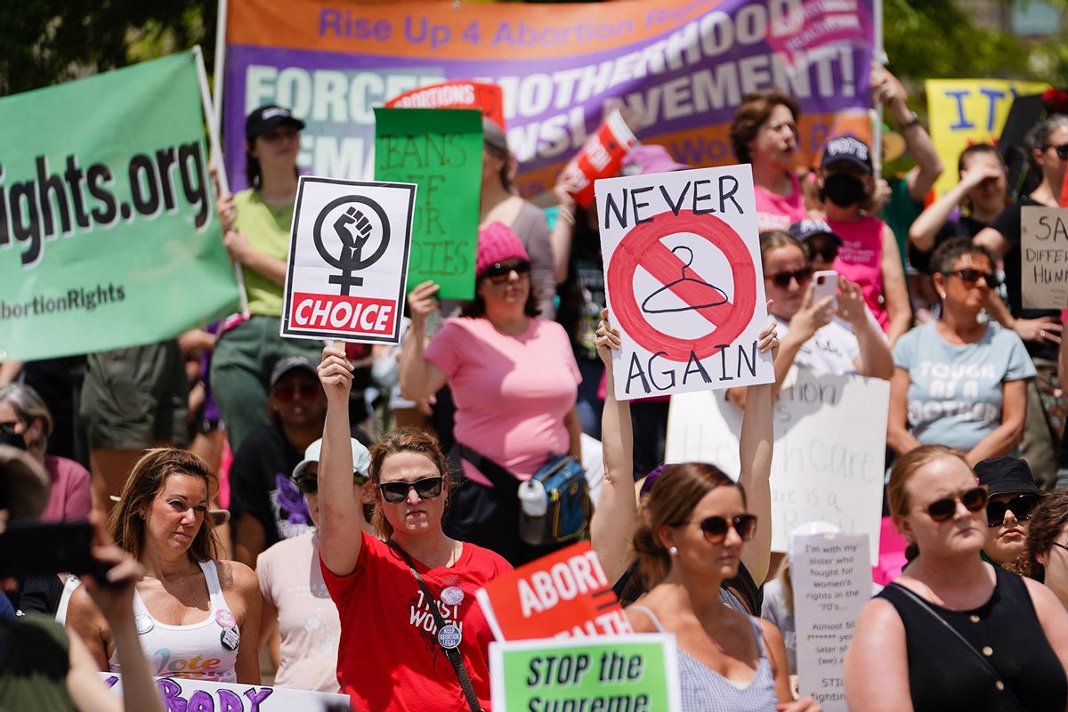Activists rally outside the State Capitol in support of abortion rights in Atlanta, Georgia on May 14, 2022 (ELIJAH NOUVELAGE/AFP via Getty Images)