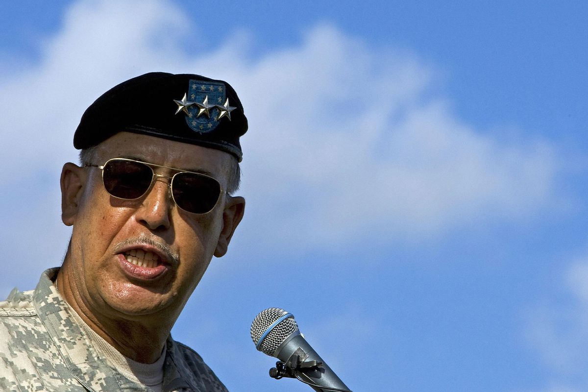 Lt. Gen. Russel Honore delivers remarks during a Hurricane Katrina memorial service in New Orleans 29 August 2007 on the second anniversary of the disaster. (PAUL J. RICHARDS/AFP via Getty Images)
