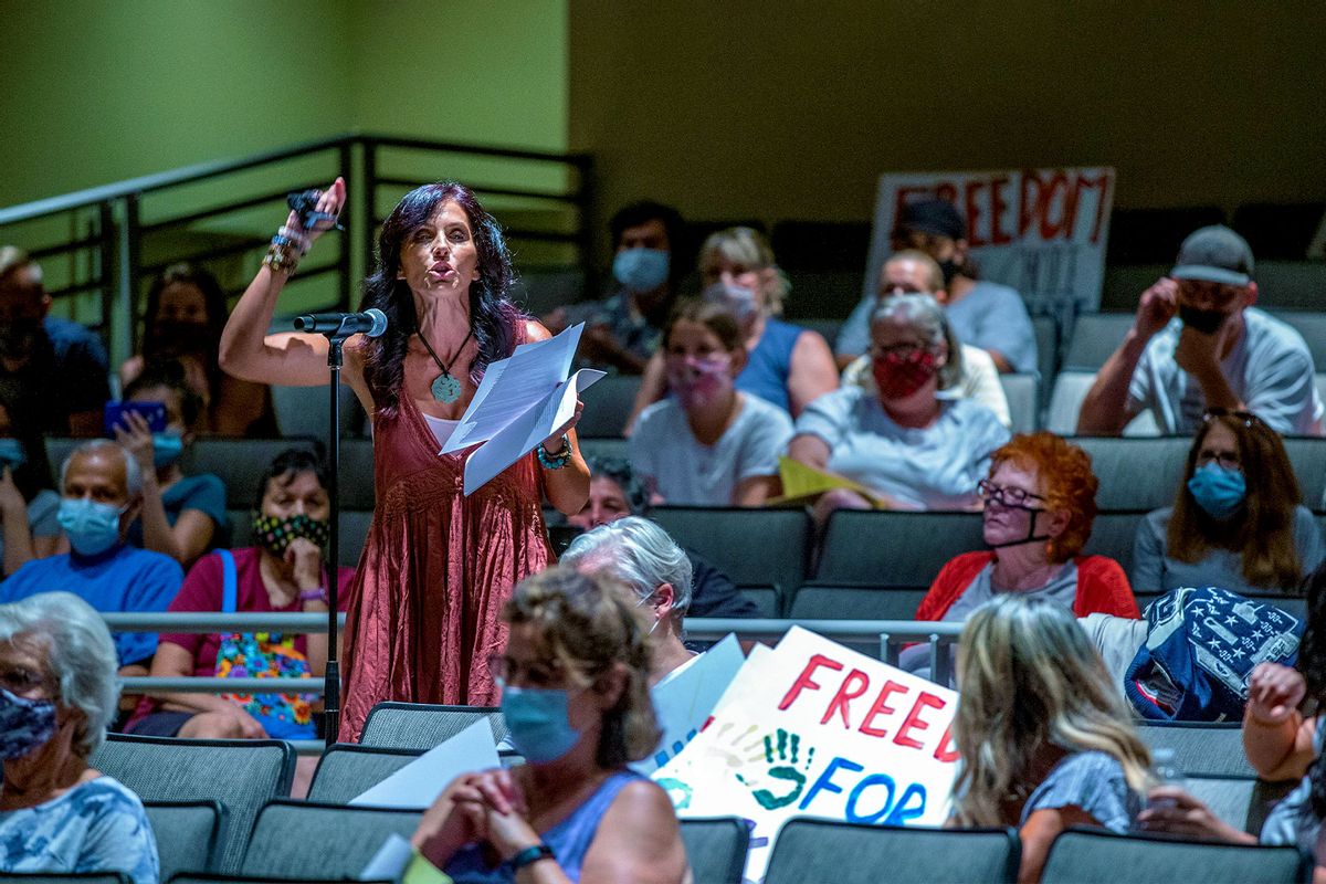 Speaker Rochelle Basirico speaks during the Redlands Unified School District board of trustees meeting held at Citrus Valley High School in Redlands on Tuesday, August 10, 2021. (Terry Pierson/MediaNews Group/The Press-Enterprise via Getty Images)