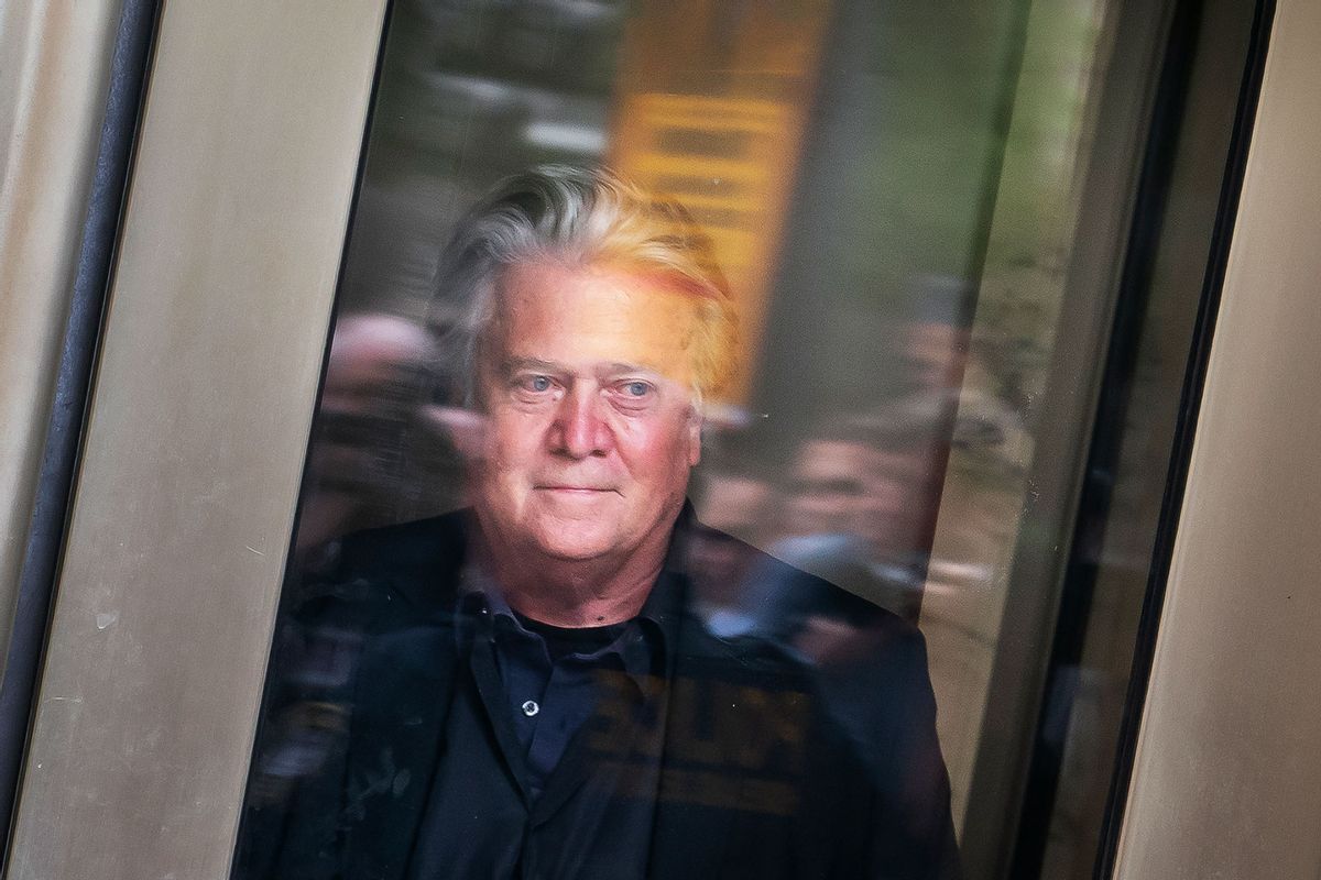 Former White House Chief Strategist Steve Bannon leaves the United States District Court House on the first day of jury selection in his trial for contempt of Congress, on July 18, 2022 in Washington, DC. (Nathan Howard/Getty Images)