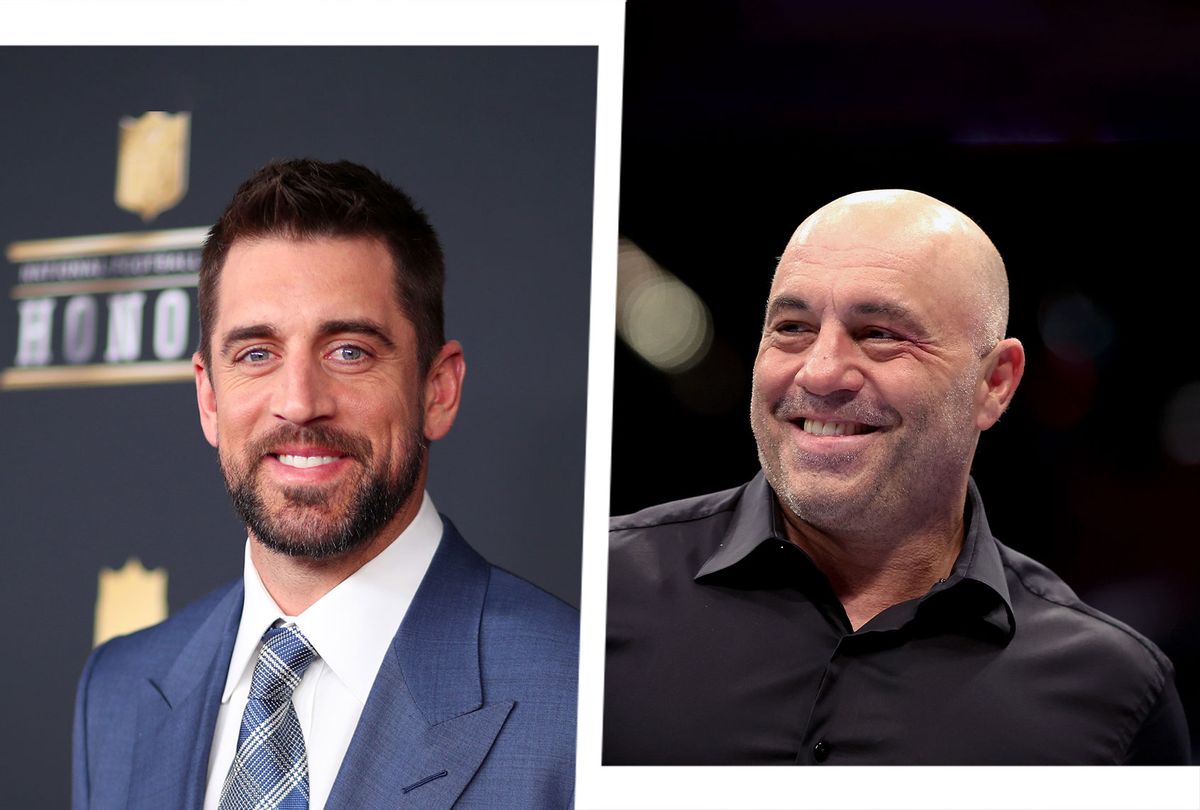 Aaron Rodgers and Joe Rogan (Photo illustration by Salon/Getty Images)