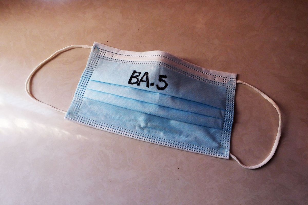 Surgical face mask with "BA.5" written on it, referring to the BA.5 variant of COVID-19 (CFOTO/Future Publishing via Getty Images)