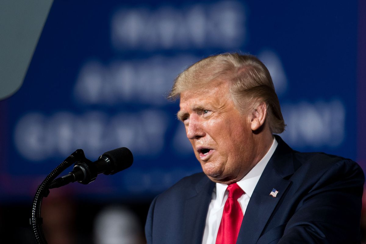 Donald Trump addressing a crowd during a campaign rally at Smith Reynolds Airport on September 8, 2020 in Winston Salem, North Carolina. (Sean Rayford/Getty Images)
