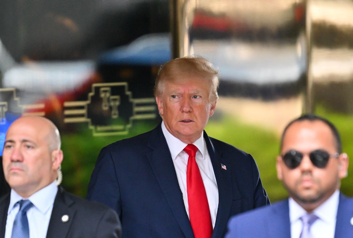 Former U.S. President Donald Trump leaves Trump Tower to meet with New York Attorney General Letitia James for a civil investigation on August 10, 2022 in New York City. (James Devaney/GC Images/Getty Images)