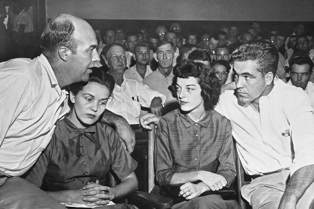 Emmett Till Murder Case  - Mr. and Mrs. J.W. Milan (left) and Mr. and Mrs. Roy Bryant during trial (Getty Images/Bettmann)