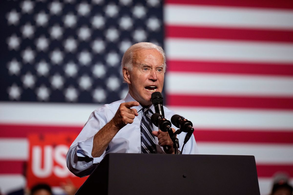 U.S. President Joe Biden speaks during a rally hosted by the Democratic National Committee (DNC) at Richard Montgomery High School on August 25, 2022 in Rockville, Maryland. (Drew Angerer/Getty Images)