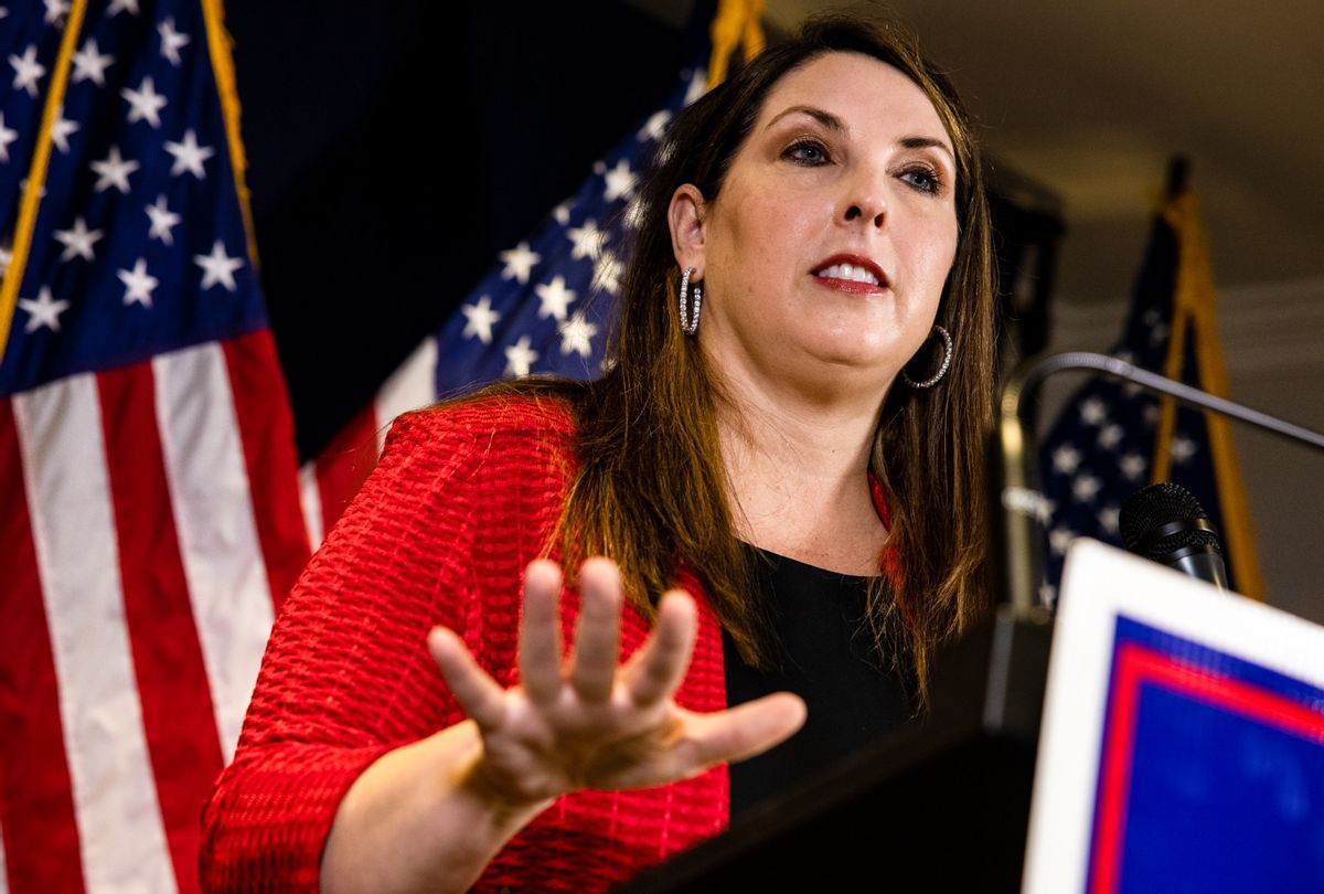 RNC Chairwoman Ronna McDaniel speaks during a press conference at the Republican National Committee headquarters on November 9, 2020 in Washington, DC. (Samuel Corum/Getty Images)