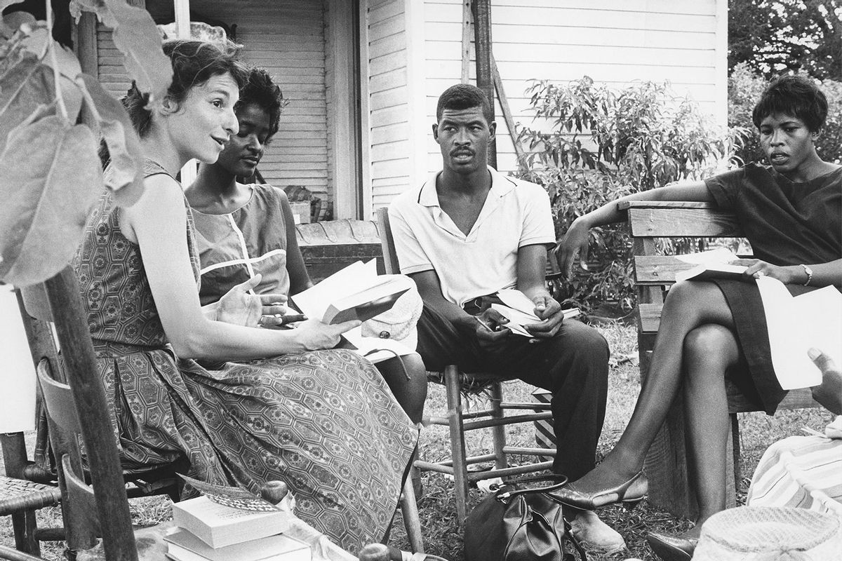 Freedom school teacher Liz Fusco with students- Ruleville, Mississippi. 1964 (Tracy Sugarman/Jackson State University via Getty Images)