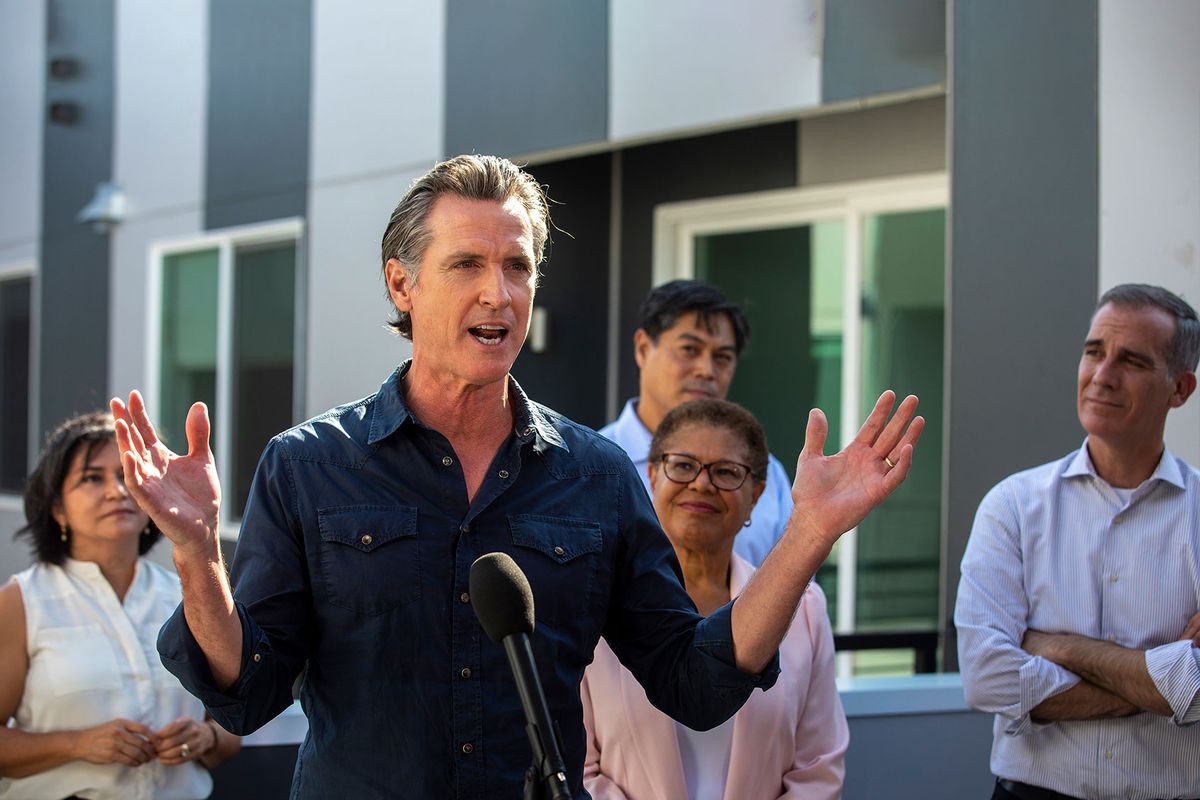 Gavin Newsom speaks at a Homekey site to announce the latest round of awards for homeless housing projects across the state on Wednesday, Aug. 24, 2022 in Los Angeles, CA. (Brian van der Brug / Los Angeles Times via Getty Images)