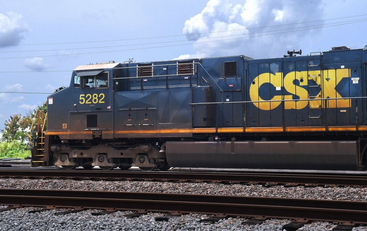 A CSX locomotive is seen in Orlando as pay dispute between rail workers and unions threatens a nationwide freight rail strike. (Paul Hennessy/SOPA Images/LightRocket via Getty Images)