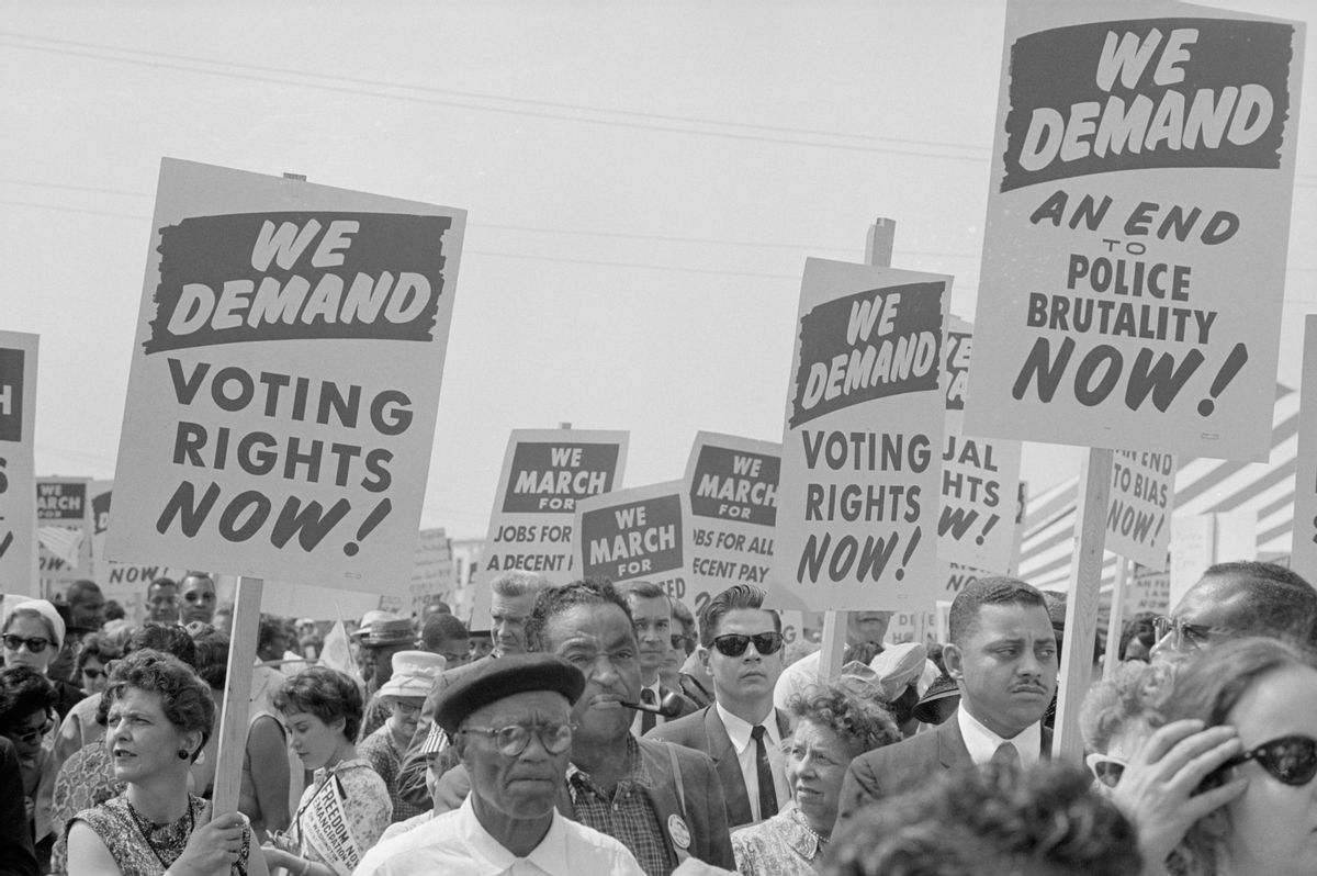 Demonstrators participate in the March on Washington for Jobs and Freedom, Aug. 28, 1963. (Library of Congress/Interim Archives/Getty Images)