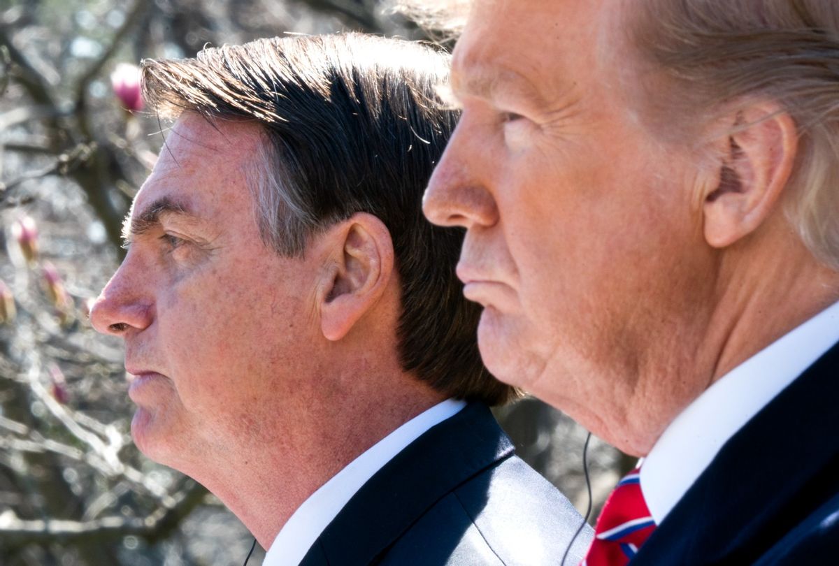 Former President Donald Trump and Brazilian President Jair Bolsonaro attend a joint news conference in the Rose Garden at the White House March 19, 2019 in Washington, DC. (Jim Lo Scalzo-Pool/Getty Images)