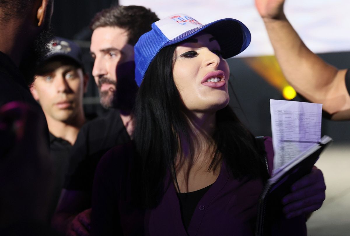 Laura Loomer is escorted out after interrupting Jack Dorsey at the Bitcoin 2021 Convention at the Mana Convention Center in Wynwood on June 04, 2021 in Miami, Florida.  (Joe Raedle/Getty Images)