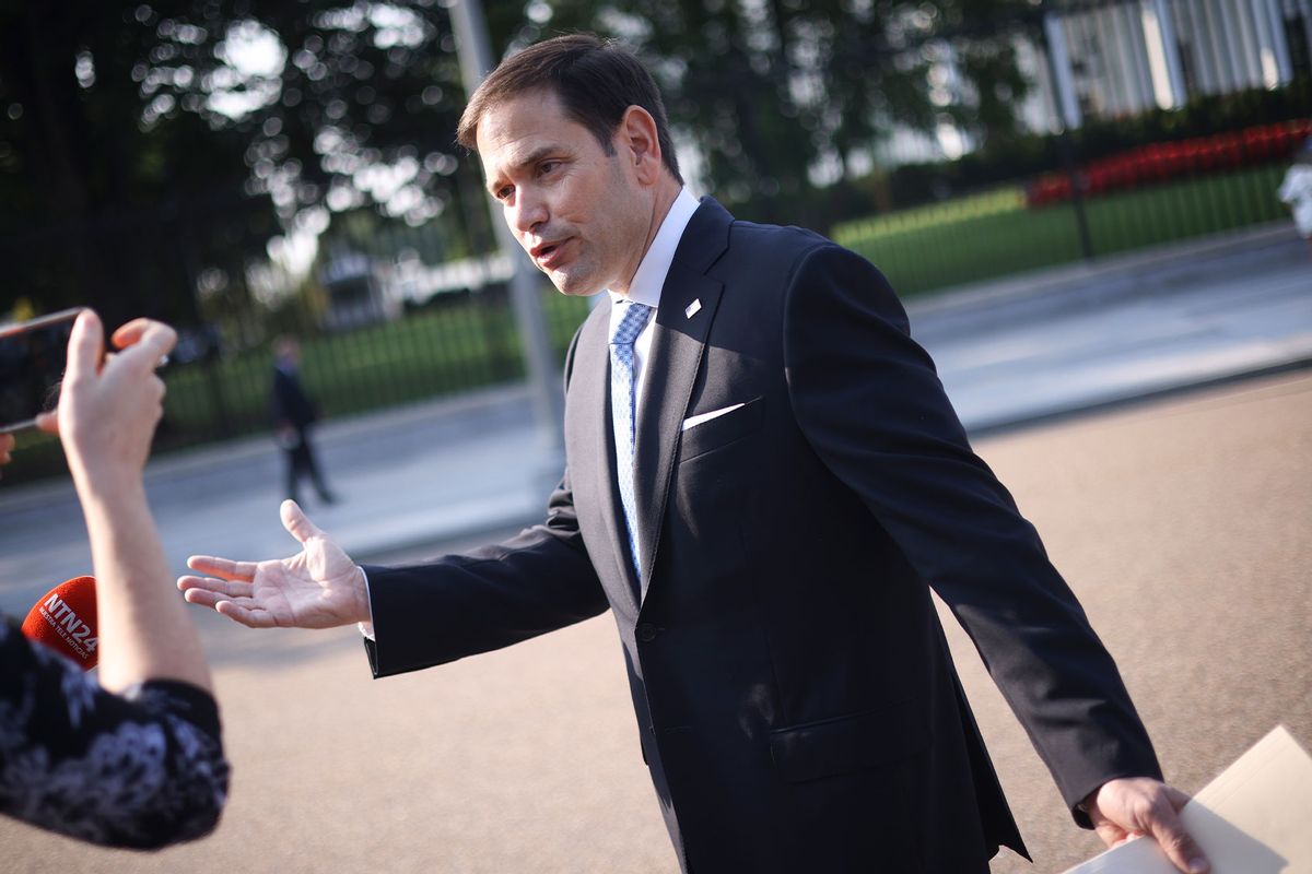 Sen. Marco Rubio (R-FL) answers questions from members of the press outside the White House during a news conference September 15, 2022 in Washington, DC. (Win McNamee/Getty Images)