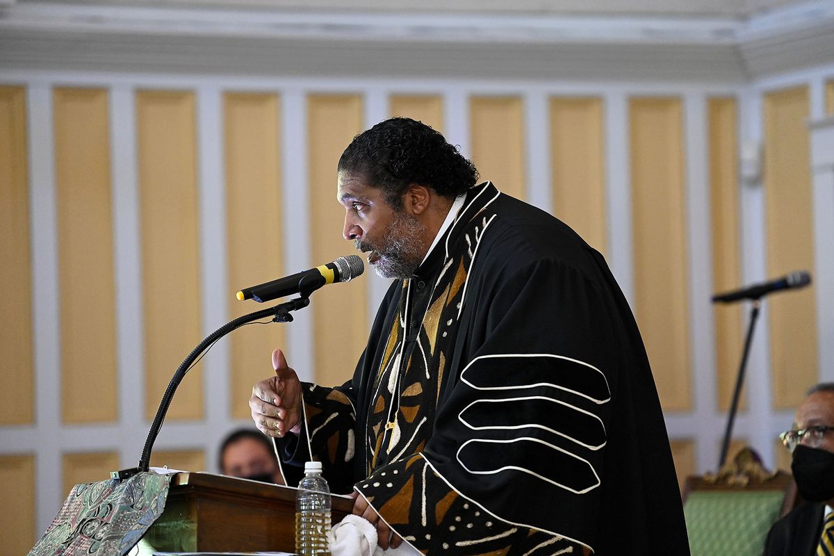 Reverend William Barber II delivers the sermon at Tabernacle Baptist Church on March 6, 2022 in Selma, Alabama. (Getty Images)