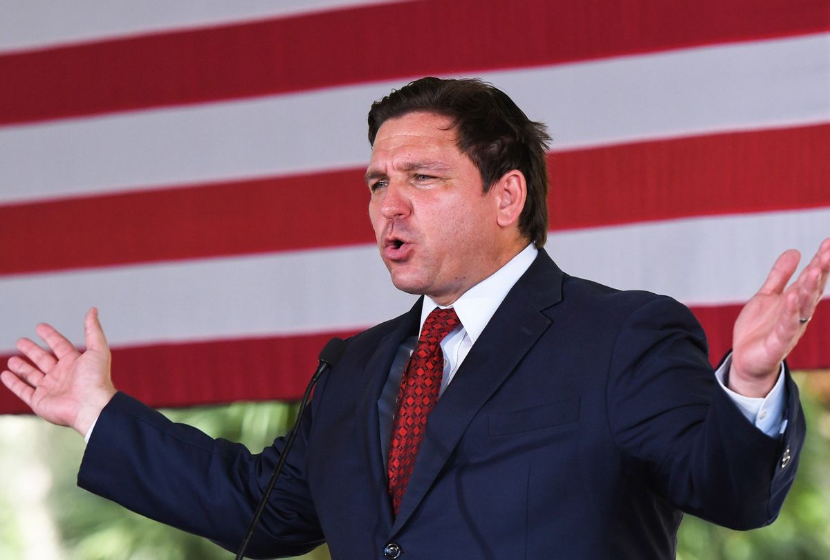 Florida Gov. Ron DeSantis speaks to supporters at a campaign stop at the Horsepower Ranch in Geneva. (Paul Hennessy/SOPA Images/LightRocket via Getty Images)