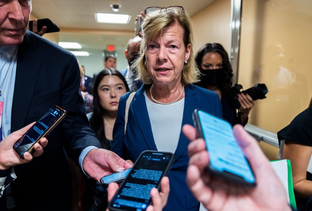 Sen. Tammy Baldwin, D-Wisc., talks with reporters in the U.S. Capitol on Wednesday, September 14, 2022. (Tom Williams/CQ-Roll Call, Inc via Getty Images)