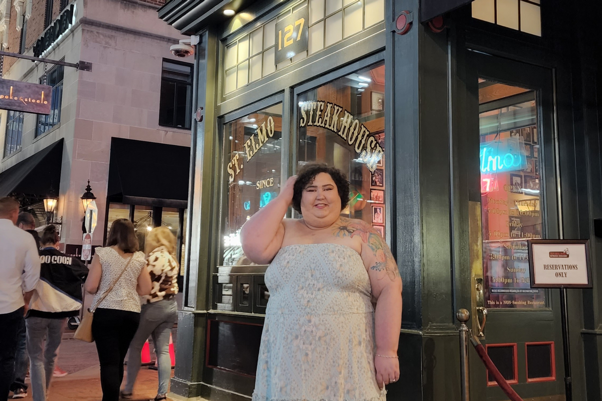 The author in front of St. Elmo's steakhouse  (Jodyann Morgan)