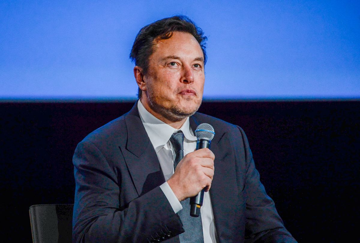 Elon Musk addresses guests at the Offshore Northern Seas 2022 (ONS) meeting in Stavanger, Norway on August 29, 2022. (CARINA JOHANSEN/NTB/AFP via Getty Images)