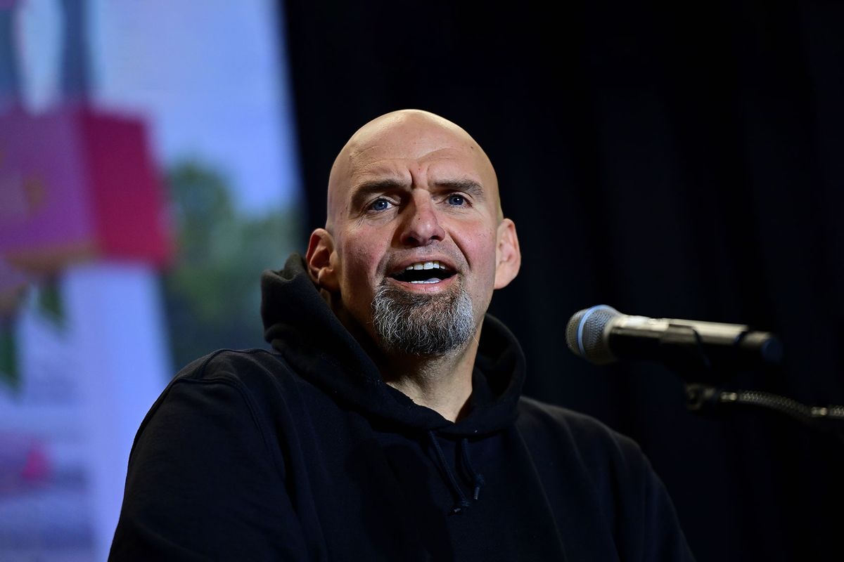 Democratic candidate for U.S. Senate John Fetterman holds a rally at Nether Providence Elementary School on October 15, 2022 in Wallingford, Pennsylvania. (Mark Makela/Getty Images)