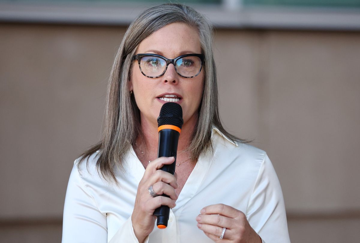 Arizona Secretary of State and Democratic gubernatorial candidate Katie Hobbs speaks at a press conference on October 7, 2022 in Tucson, Arizona.  (Mario Tama/Getty Images)