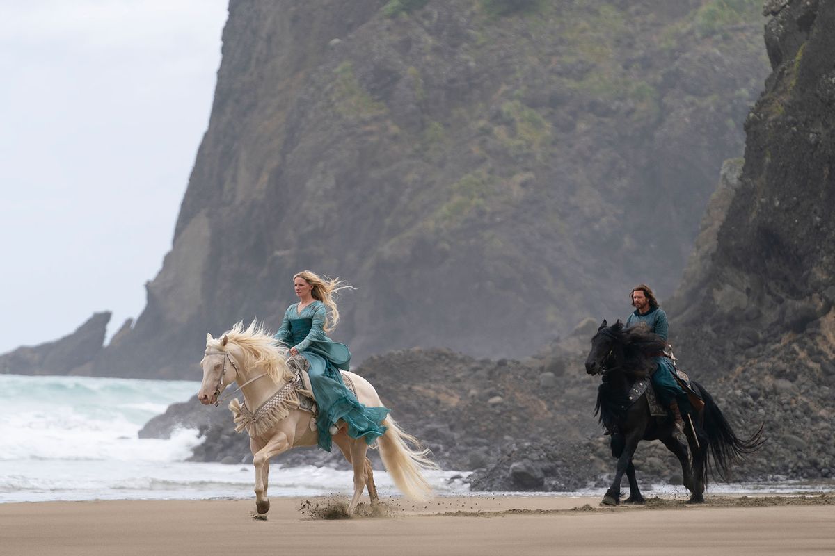 Morfydd Clark (Galadriel) and Lloyd Owen (Elendil) in "The Lord of the Rings: The Rings of Power" (Ben Rothstein/Prime Video)