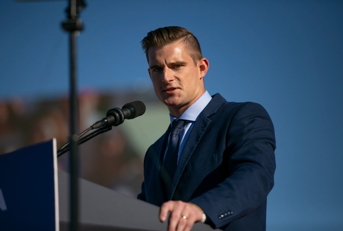Bo Hines, a Republican candidate for US Representative is seen during a Save America rally for former President Donald Trump at the Aero Center Wilmington on September 23, 2022 in Wilmington, North Carolina.  (Allison Joyce/Getty Images)