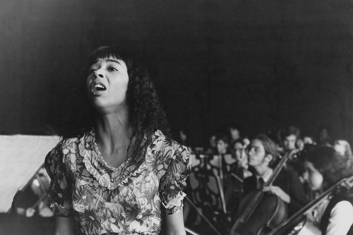 Coco Hernandez (Irene Cara) performs at a graduation ceremony in a scene from 'Fame', directed by Alan Parker, 1980. (United Artists/Archive Photos/Getty Images)