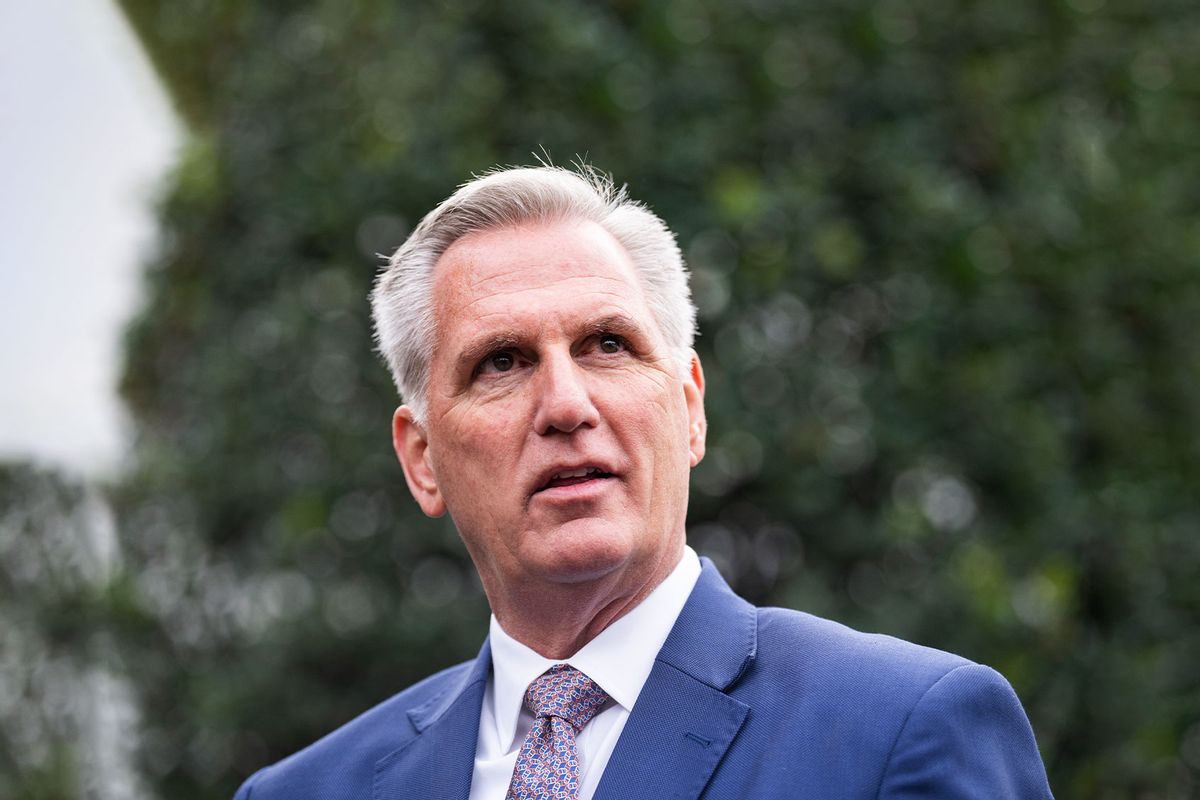 House Minority Leader Kevin McCarthy, R-Calif., addresses the media after a meeting about avoiding a railroad worker strike with President Joe Biden at the White House on Tuesday, November 29, 2022. (Tom Williams/CQ-Roll Call, Inc via Getty Images)