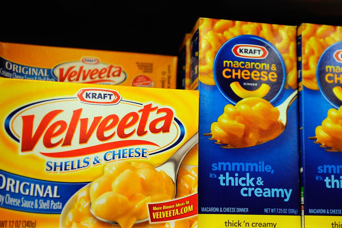 Boxes of Kraft Macaroni & Cheese and Velveeta Shells and Cheese sit on a store shelf August 4, 2011 in Los Angeles, United States. (Kevork Djansezian/Getty Images)
