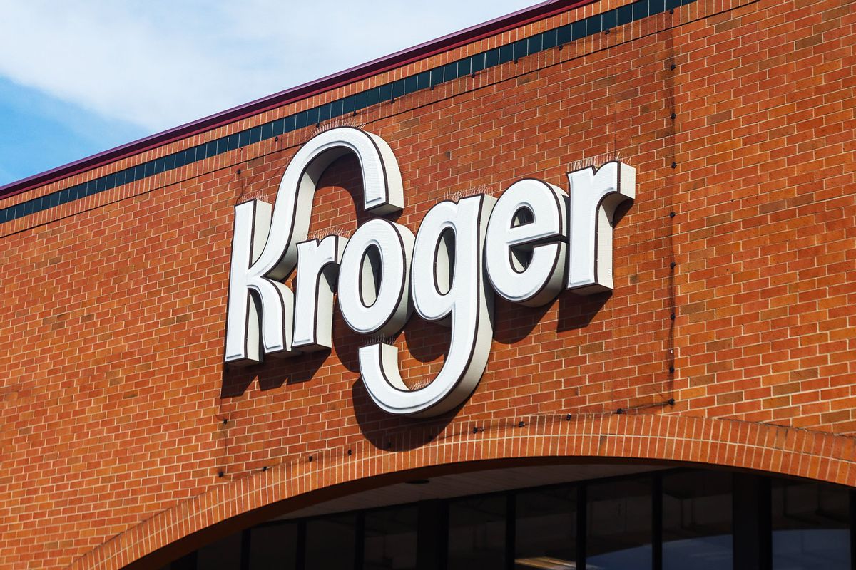 Kroger sign is seen o a store in Streator, Illinois, United States, on October 15, 2022. (Beata Zawrzel/NurPhoto/Getty Images)