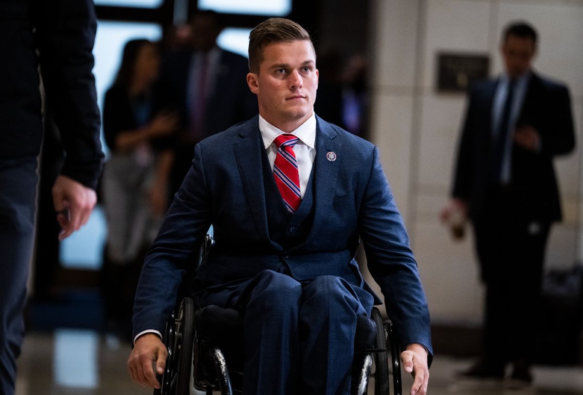 Rep. Madison Cawthorn, R-N.C., arrives for the House Republicans leadership elections in the Capitol Visitor Center on Tuesday, November 15, 2022. (Tom Williams/CQ-Roll Call, Inc via Getty Images)