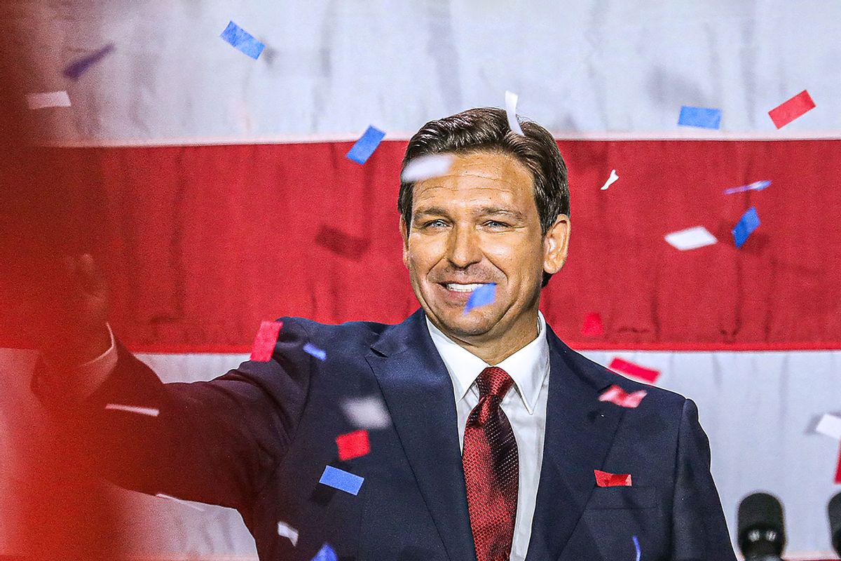 Republican gubernatorial candidate for Florida Ron DeSantis waves to the crowd during an election night watch party at the Convention Center in Tampa, Florida, on November 8, 2022. (GIORGIO VIERA/AFP via Getty Images)