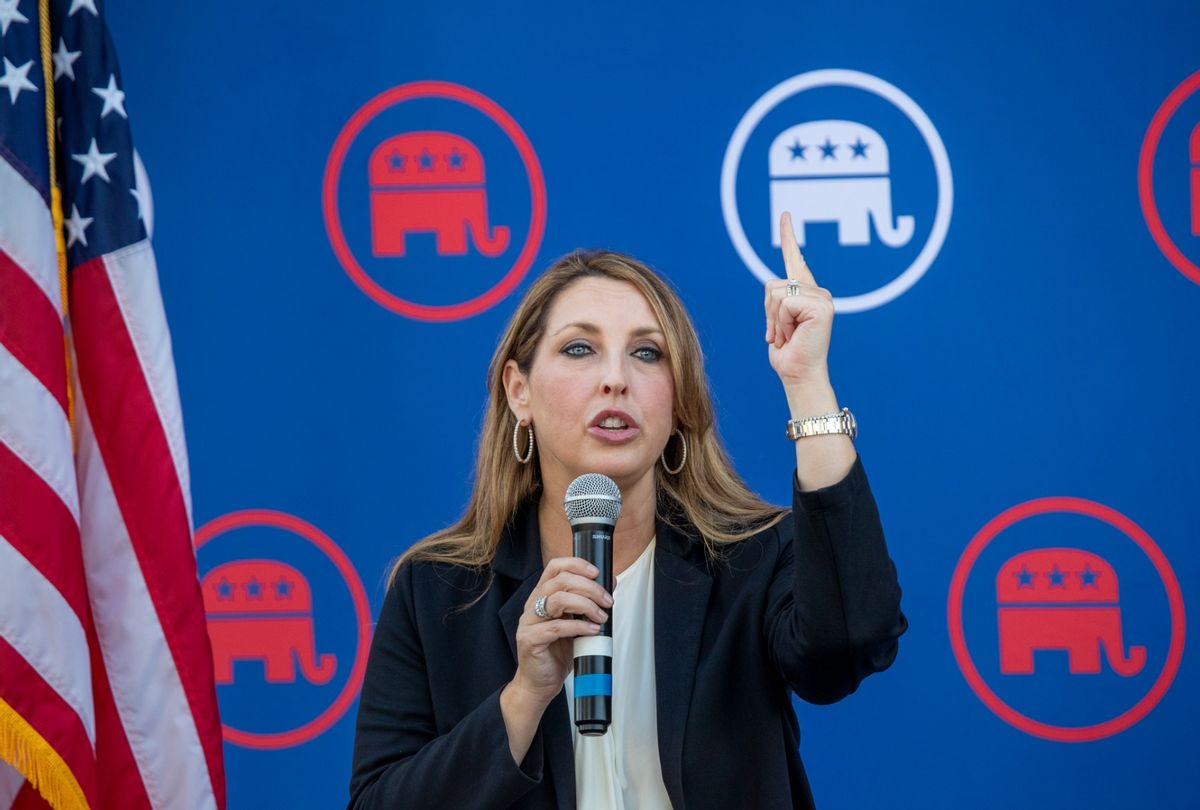 Republican National Committee Chairman Ronna McDaniel speaks during a rally ahead of the November elections in Newport Beach Monday, Sept. 26, 2022.  (Allen J. Schaben / Los Angeles Times via Getty Images)