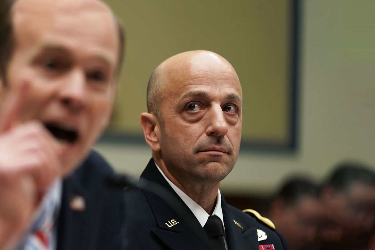 Federal Emergency Management Agency (FEMA) Administrator Brock Long (L) and Deputy Commanding General for Civil and Emergency Operations for the U.S. Army Corps of Engineers Maj. Gen. Scott Spellmon (R) testify during a hearing before the House Oversight and Government Reform Committee November 29, 2018 on Capitol Hill in Washington, DC. (Alex Wong/Getty Images)