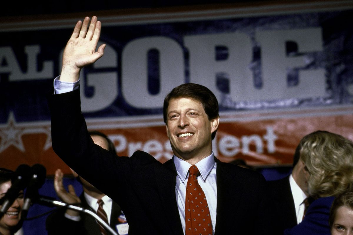 Senator Al Gore celebrating his victory in the Super Tuesday Presidential Primary, 1988. (Cynthia Johnson/Getty Images)