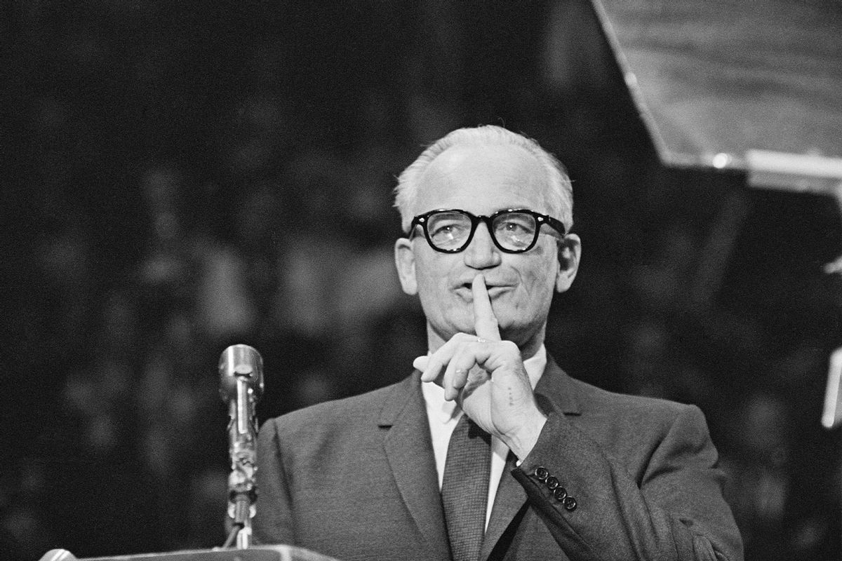 United States Senator and nominee for president, Barry Goldwater (1909 - 1998) speaking at an election rally in Madison Square Garden, New York City, USA, 28th October 1964. (William Lovelace/Daily Express/Hulton Archive/Getty Images)