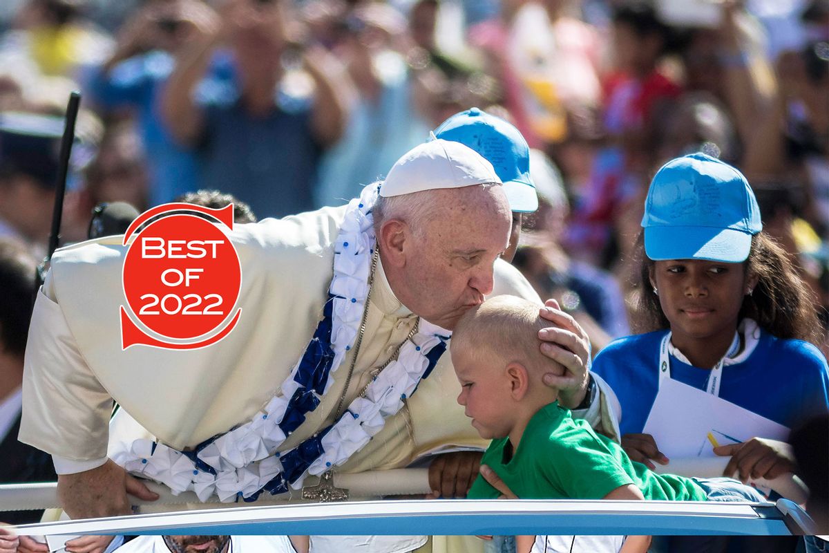 Pope Francis kisses a child as he arrives to celebrate an extraordinary Jubilee Audience for workers and volunteers of mercy, including nuns of the Missionary of Charity, the religious family founded by Mother Teresa in St. Peter's Square. (Salon/Giuseppe Ciccia/Pacific Press/LightRocket via Getty Images)