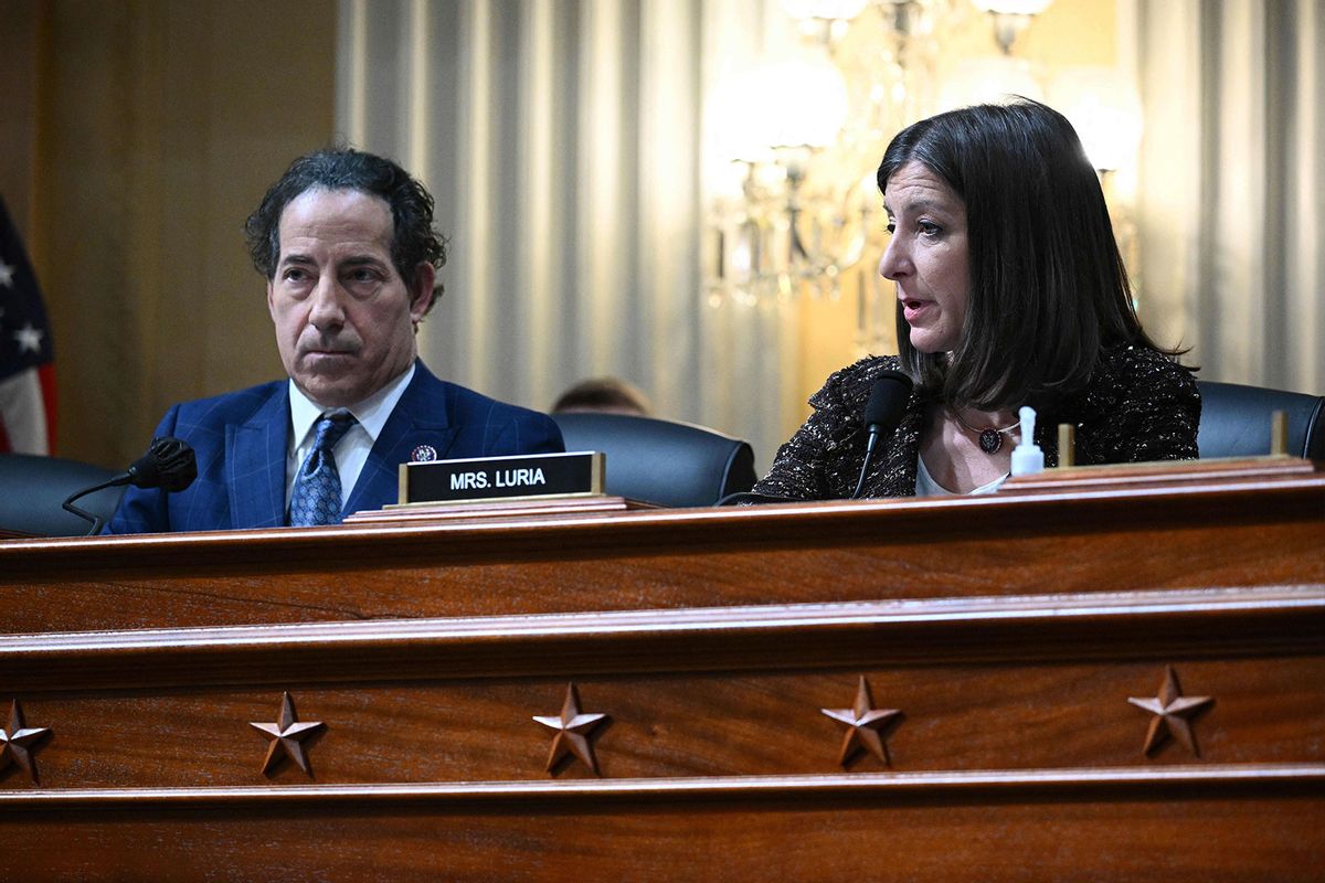 US Rep. Jamie Raskin (D-MD) and US Rep. Elaine Luria (D-VA) participate in the final US House Select Committee hearing to Investigate the January 6 Attack on the US Capitol, on Capitol Hill in Washington, DC, on December 19, 2022. (MANDEL NGAN/AFP via Getty Images)