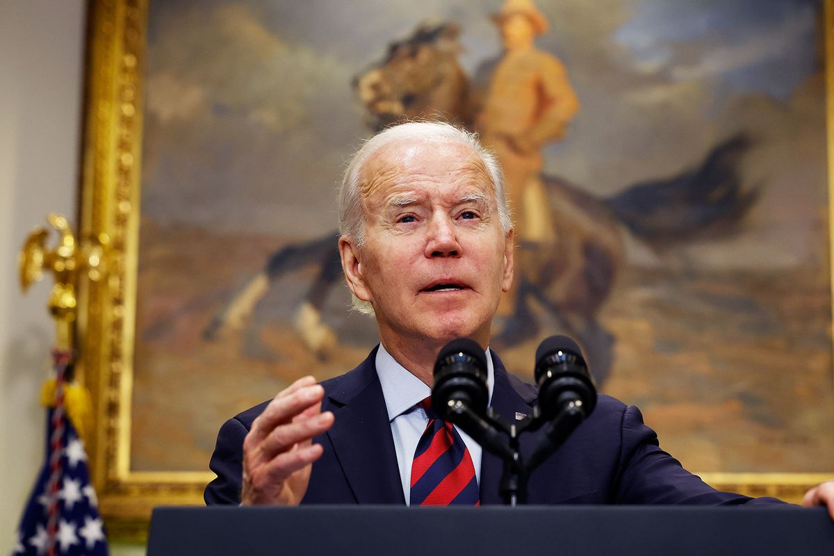 U.S. President Joe Biden delivers brief remarks before signing bipartisan legislation averting a rail workers strike in the Roosevelt Room at the White House on December 02, 2022 in Washington, DC. (Chip Somodevilla/Getty Images)