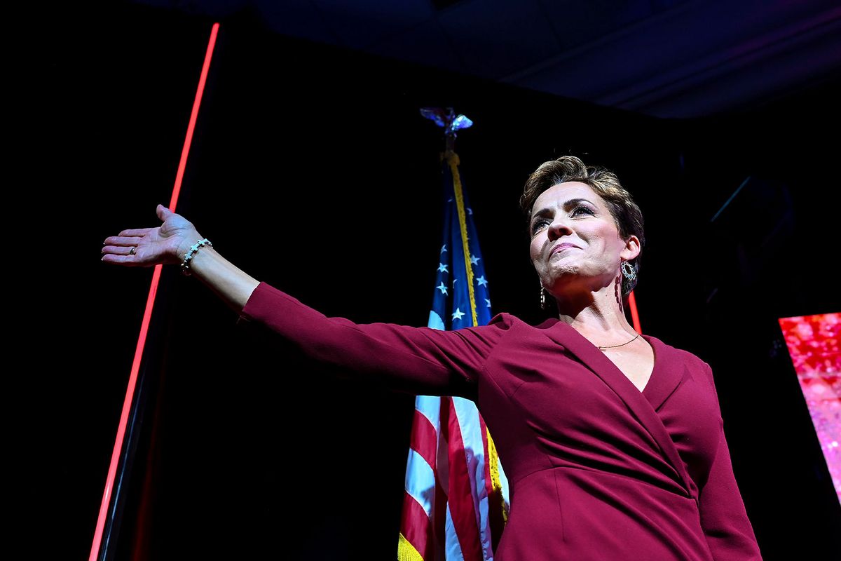 Republican candidate for Arizona governor Kari Lake acknowledges the crowd during the Republican Party election night event on November 8, 2022 in Scottsdale, Arizona. (Joshua Lott/The Washington Post via Getty Images)