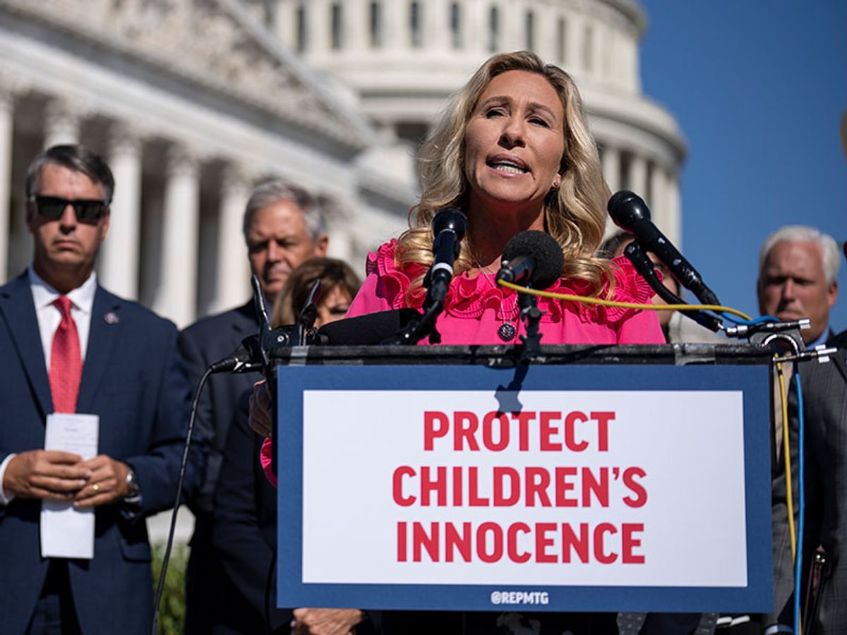 Rep. Marjorie Taylor Greene (R-GA) discussed her legislation named the Protect Childrens Innocence Act on Capitol Hill September 20, 2022 in Washington, DC. (Drew Angerer/Getty Images)