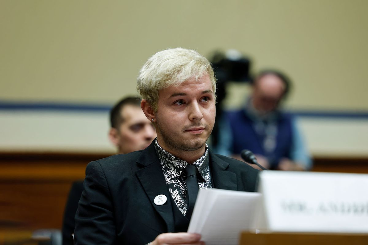 Michael Anderson, a survivor of the Club Q shooting in Colorado Springs, listens during a House Oversight Committee hearing titled "The Rise of Anti-LGBTQI+ Extremism and Violence in the United States" at the Rayburn House Office Building on December 14, 2022 in Washington, DC. (Anna Moneymaker/Getty Images)
