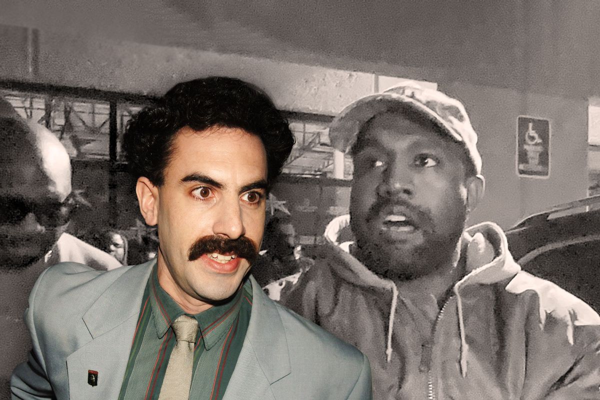 Sacha Baron Cohen as Borat and Kanye West (Photo illustration by Salon/Getty Images)