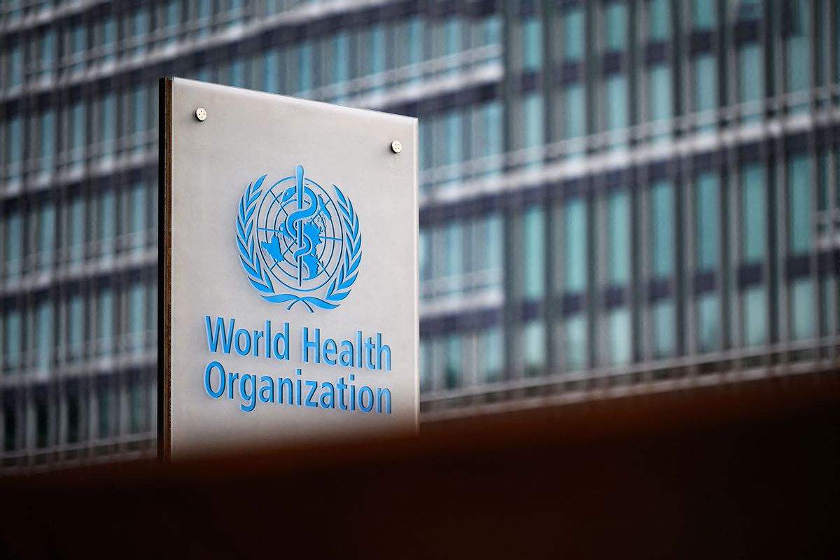 Sign of the World Health Organisation (WHO) at their headquarters in Geneva. (FABRICE COFFRINI/AFP via Getty Images)