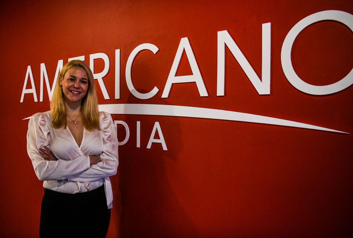 Host of Americano Media Group Maria Herrera Mellado poses in her studio in Miami, Florida on April 21, 2022. - A conservative Spanish-language media network -- the first of its kind in the United States -- is hoping to take a frontline spot in the battle for Latino voters, an influential bloc that polls suggest is drifting rightwards. (CHANDAN KHANNA/AFP via Getty Images)