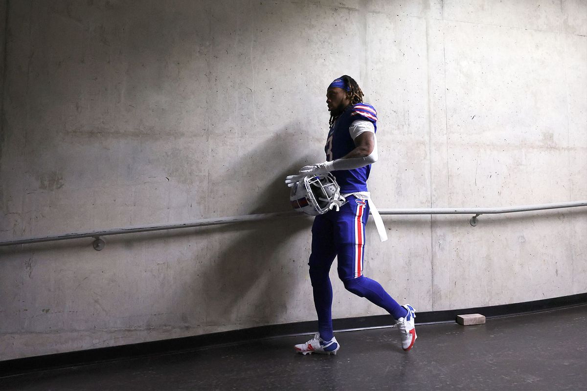 Damar Hamlin #3 of the Buffalo Bills walks through a tunnel during pregame against the Cleveland Browns at Ford Field on November 20, 2022 in Detroit, Michigan. (Gregory Shamus/Getty Images)