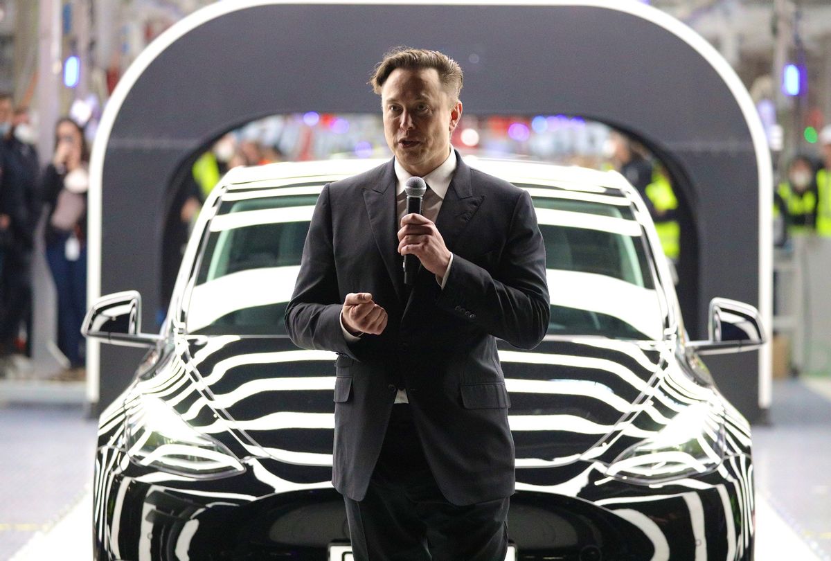 Tesla CEO Elon Musk speaks during the official opening of the new Tesla electric car manufacturing plant on March 22, 2022 near Gruenheide, Germany.  (Christian Marquardt - Pool/Getty Images)