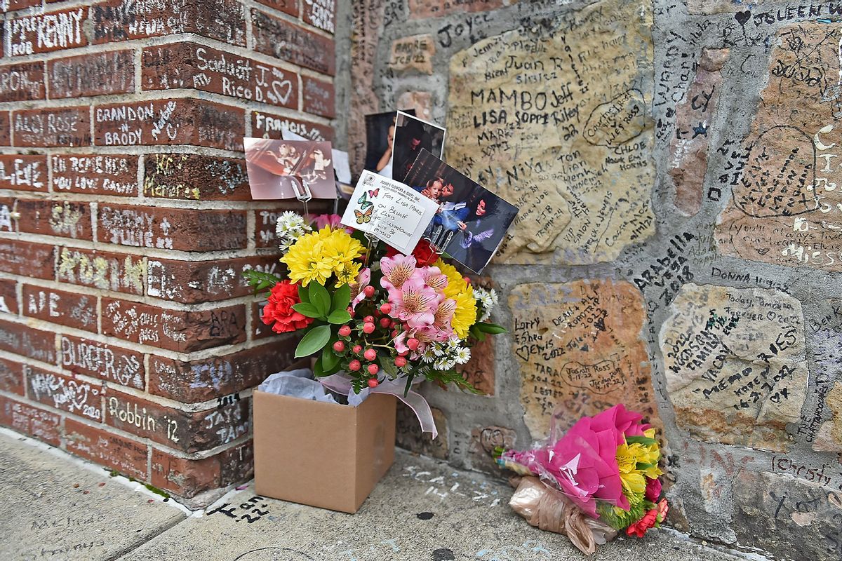 Flowers left by fans outside Graceland to pay respects to Lisa Marie Presley on January 13, 2023 in Memphis, Tennessee. (Justin Ford/Getty Images)
